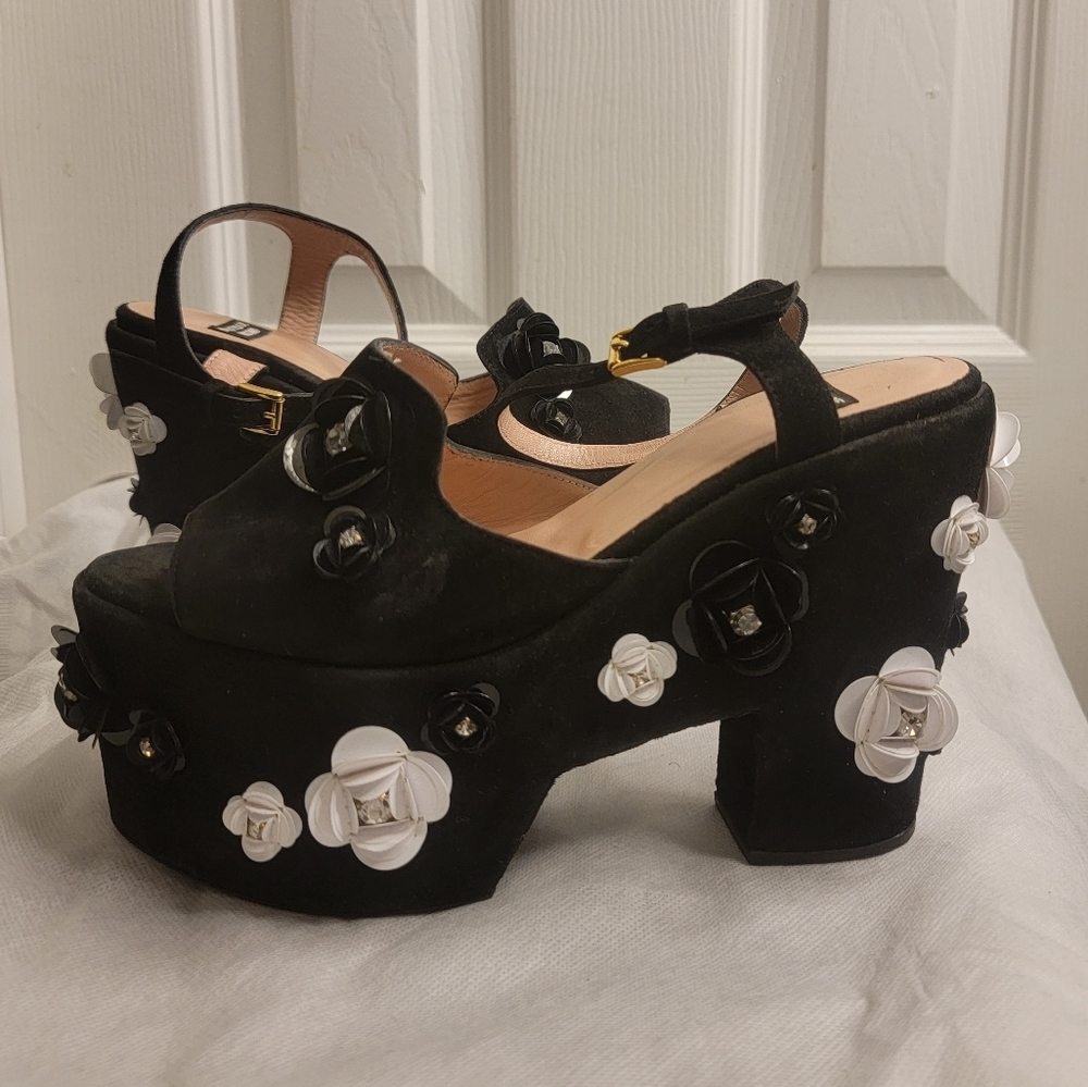 Boutique Moschino black suede high platform heels sandals Shoes Size 38